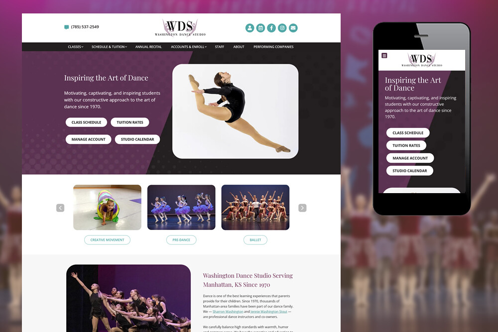 Washington Dance Studio website screenshot