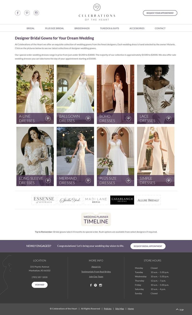 celebrations of the heart website screenshot bridal