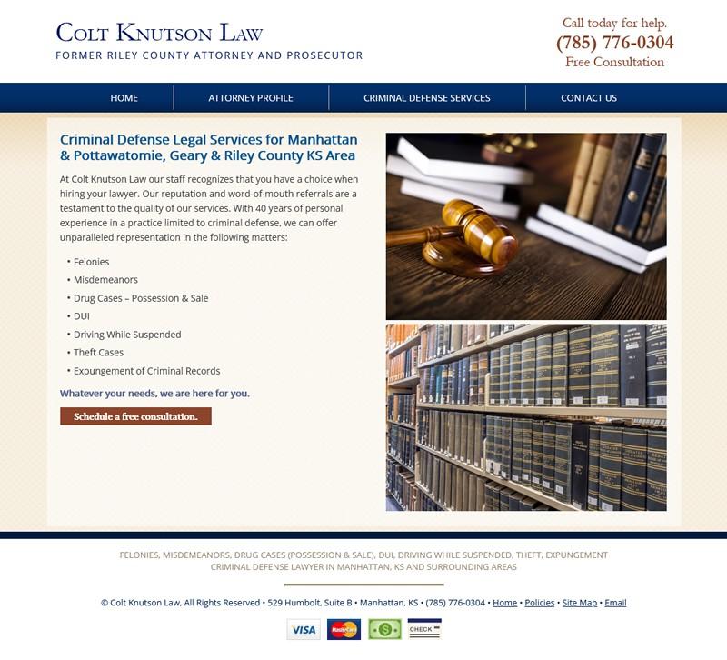 Colt Knutson Law website screenshot legal services page
