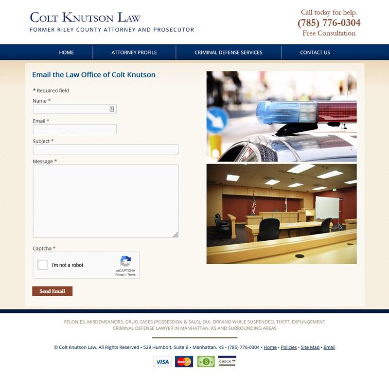 Colt Knutson Law website screenshot email form