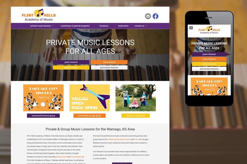 Flint Hills Academy of Music website screenshot