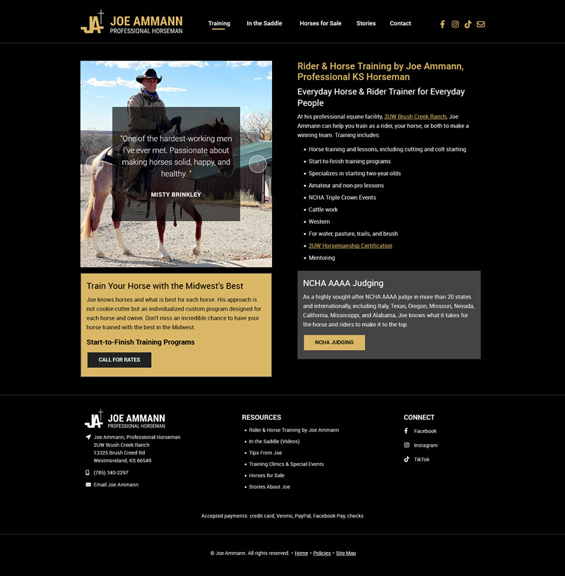 Joe Ammann website screenshot horse training