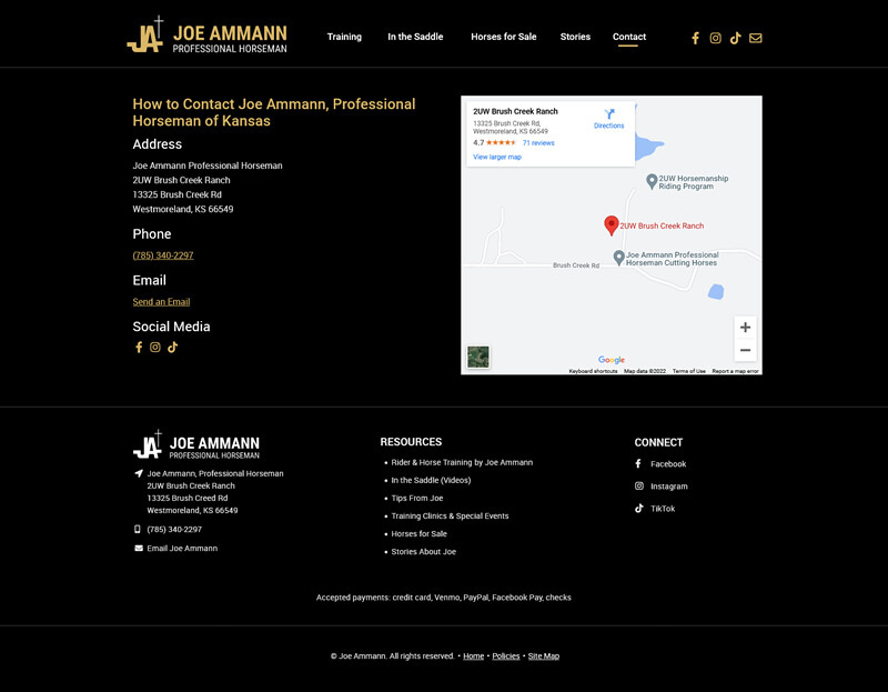 Joe Ammann website screenshot contact page