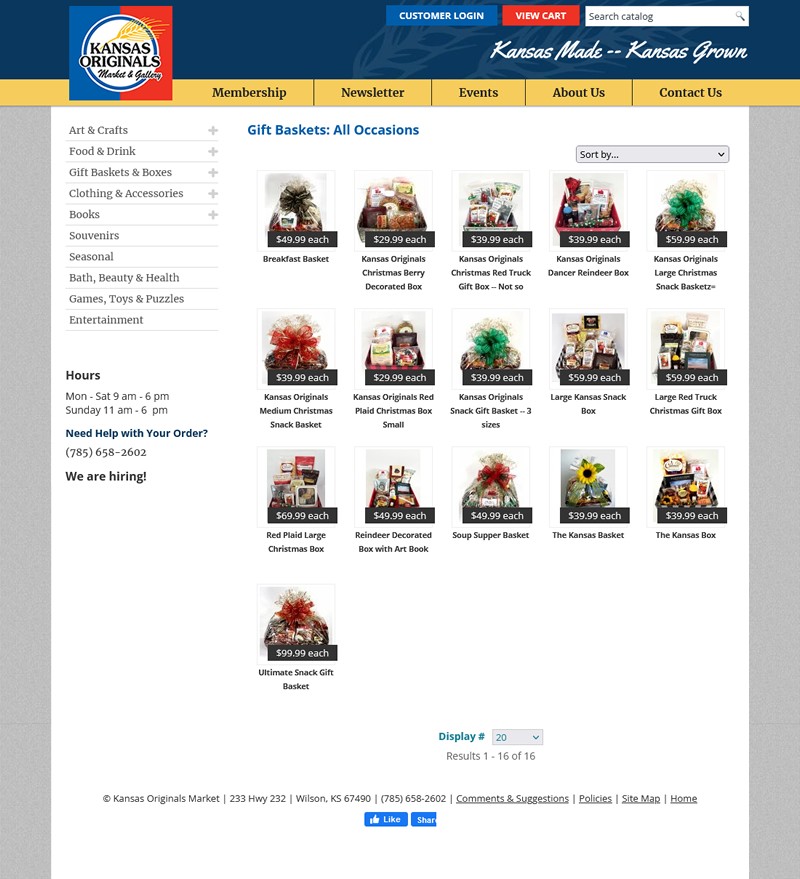 Kansas Originals website screenshot product index