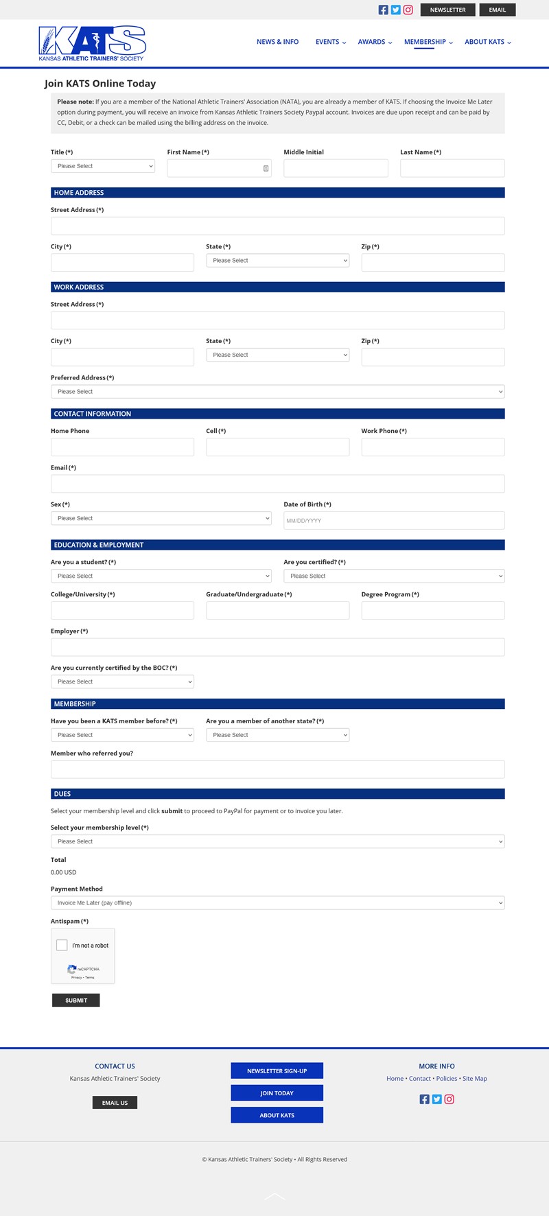 ITP Insurance website screenshot membership signup form