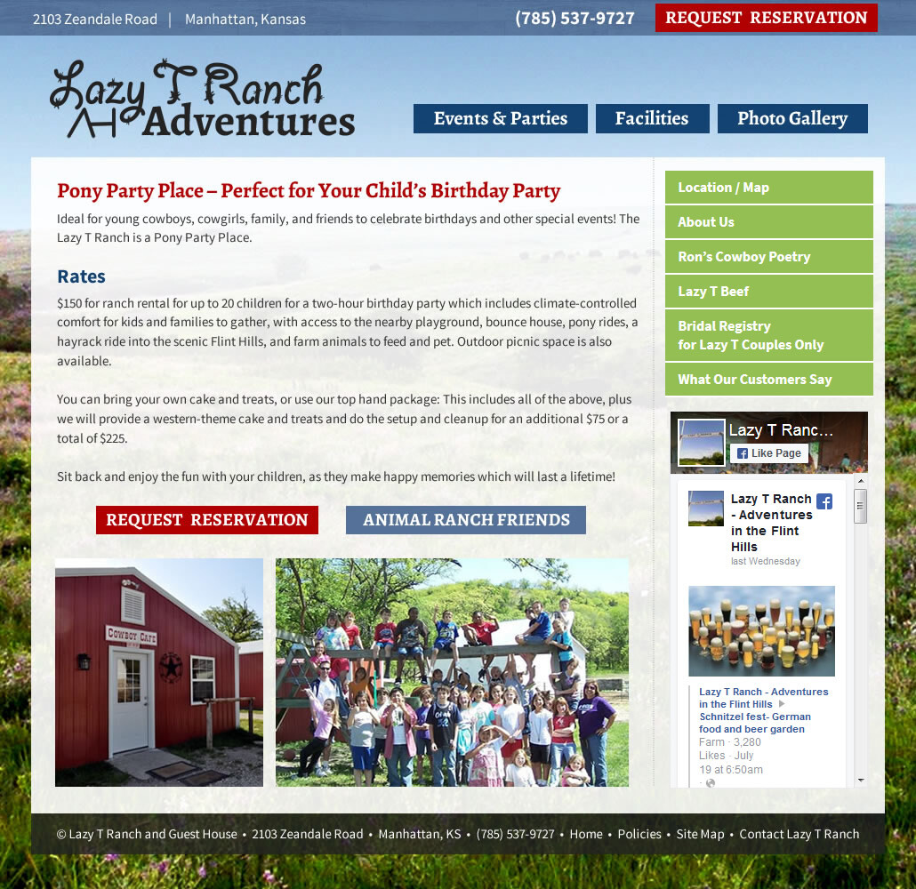 Lazy T Ranch Adventures website screenshot