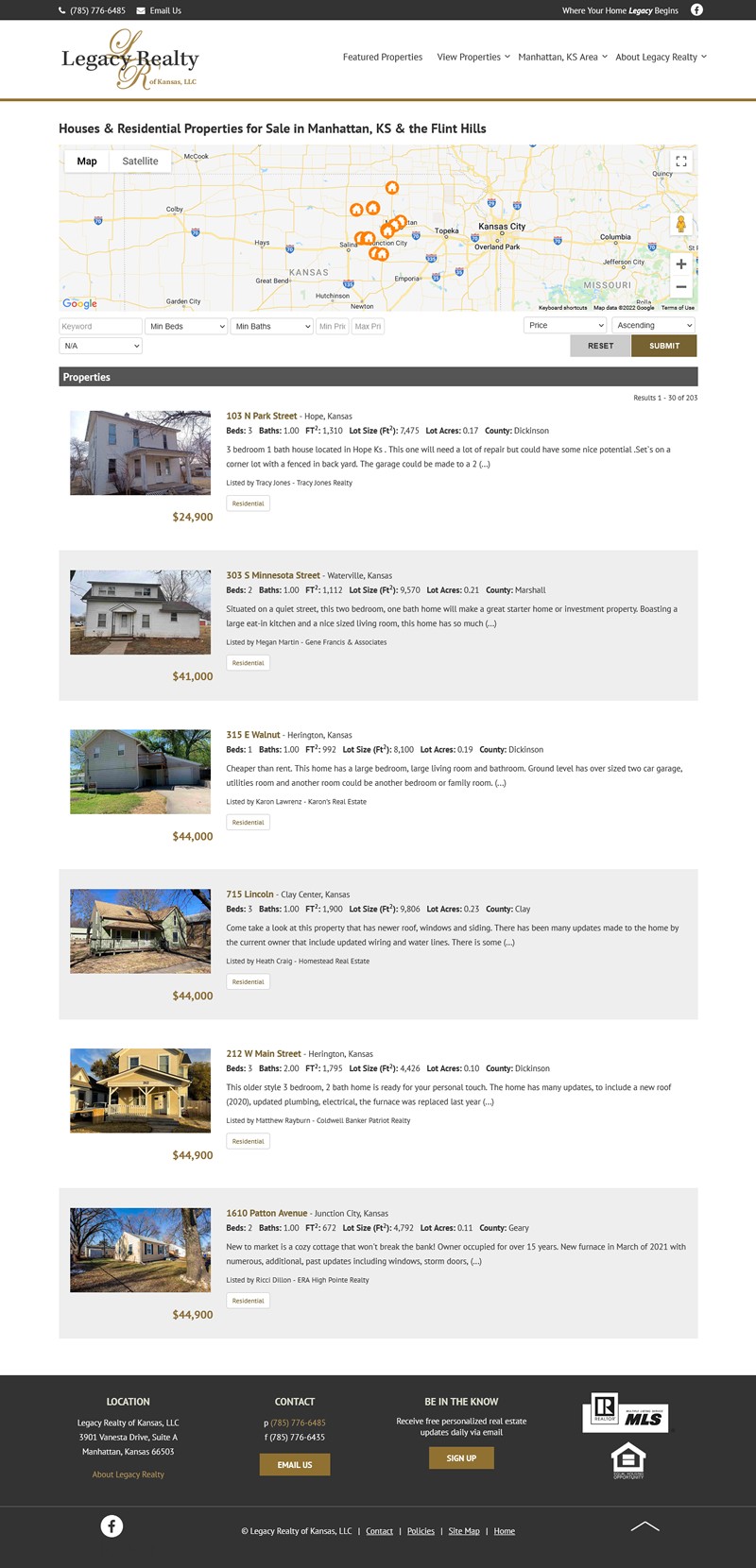 Legacy Realty website screenshot property listings for sale