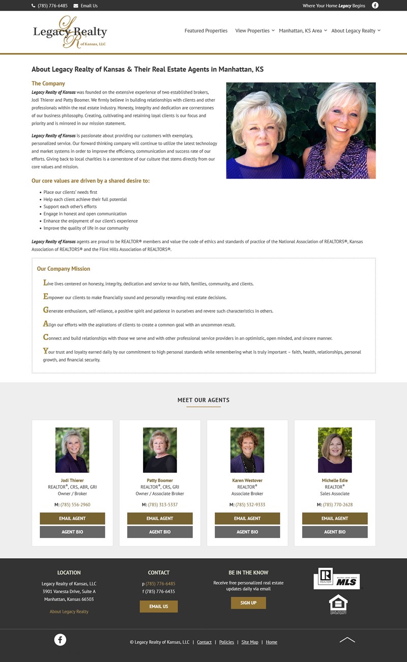 Legacy Realty website screenshot about the company