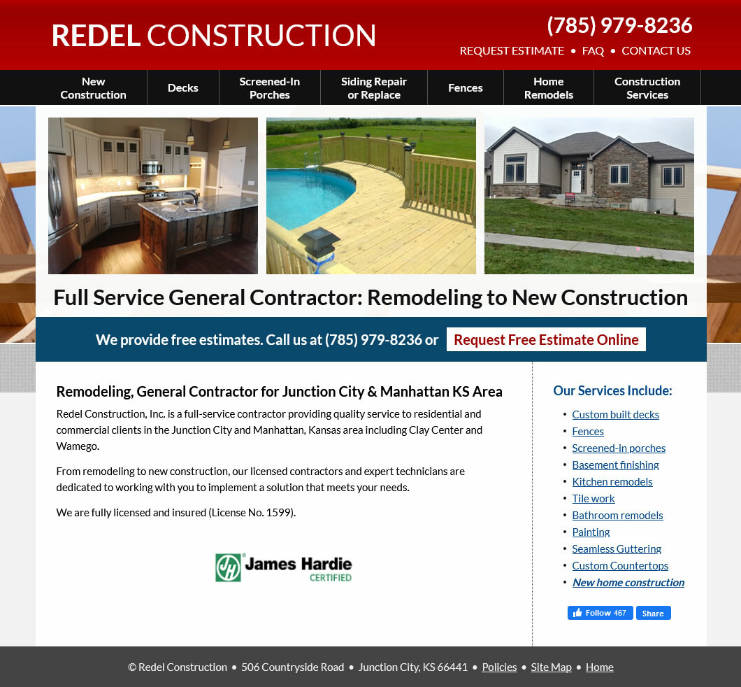 Redel Construction website screenshot