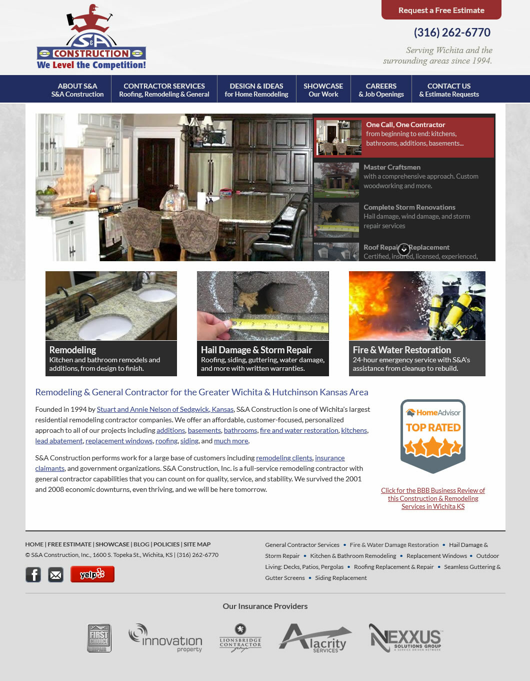 S&A Construction website screenshot