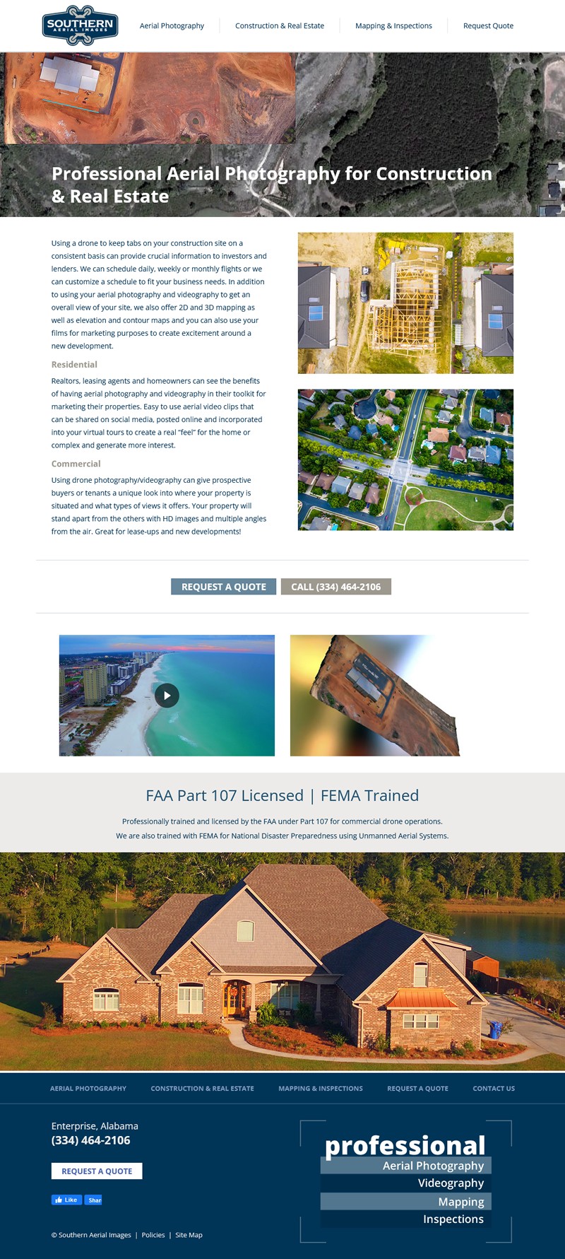 Southern Aerial Images website screenshot construction real estate page