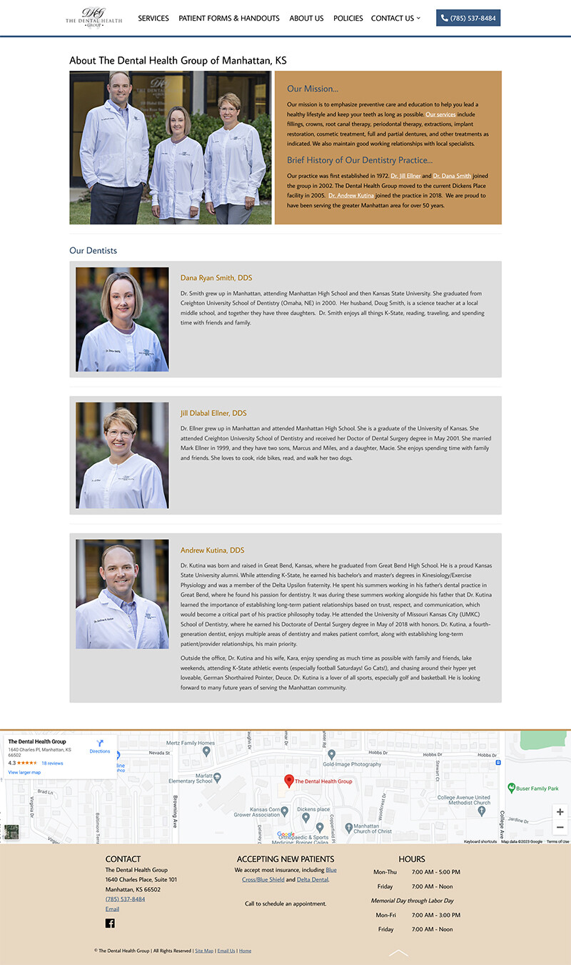 The Dental Health Group website screenshot About Us Page