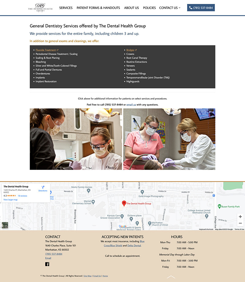 The Dental Health Group website screenshot of the Home Page