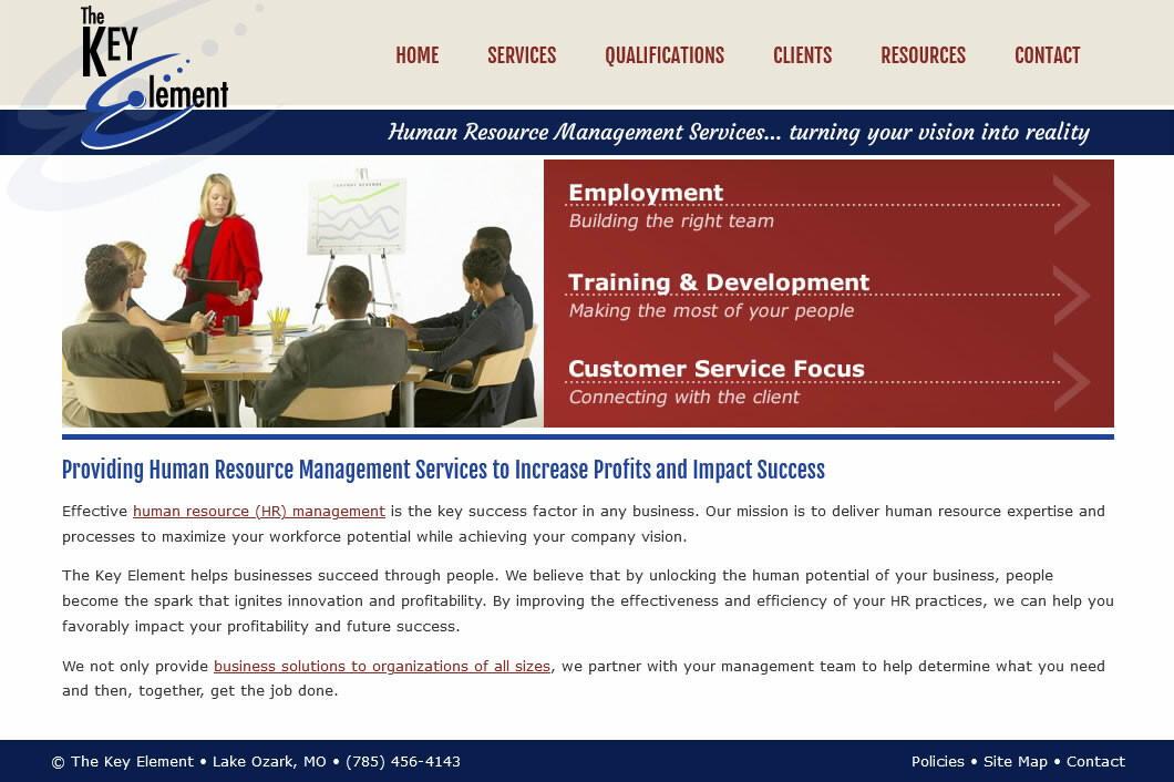 The Key Element website screenshot
