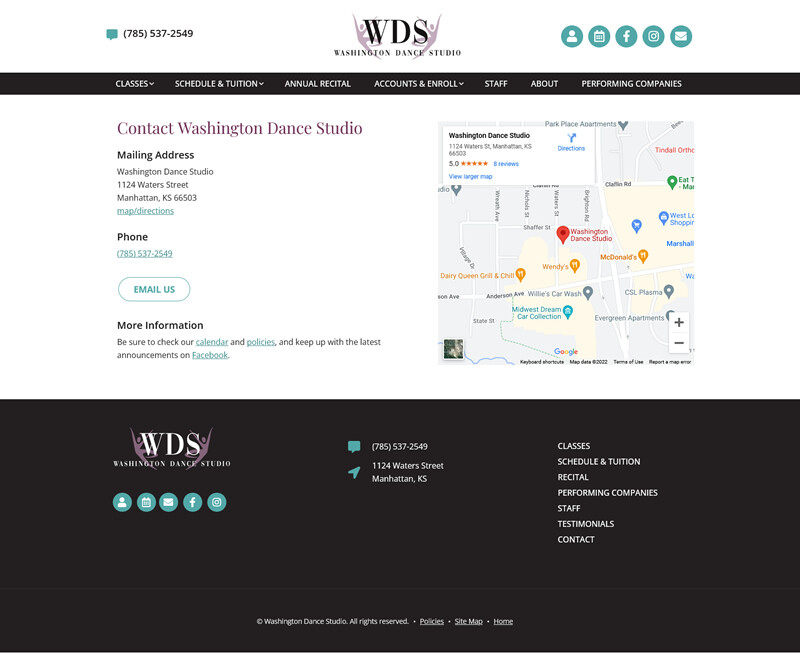 Washington Dance Studio website screenshot staff page